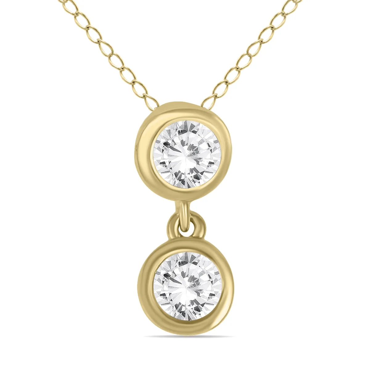 1/2 Ctw Two Stone Natural Diamond Drop Pendant In 14K Yellow Gold