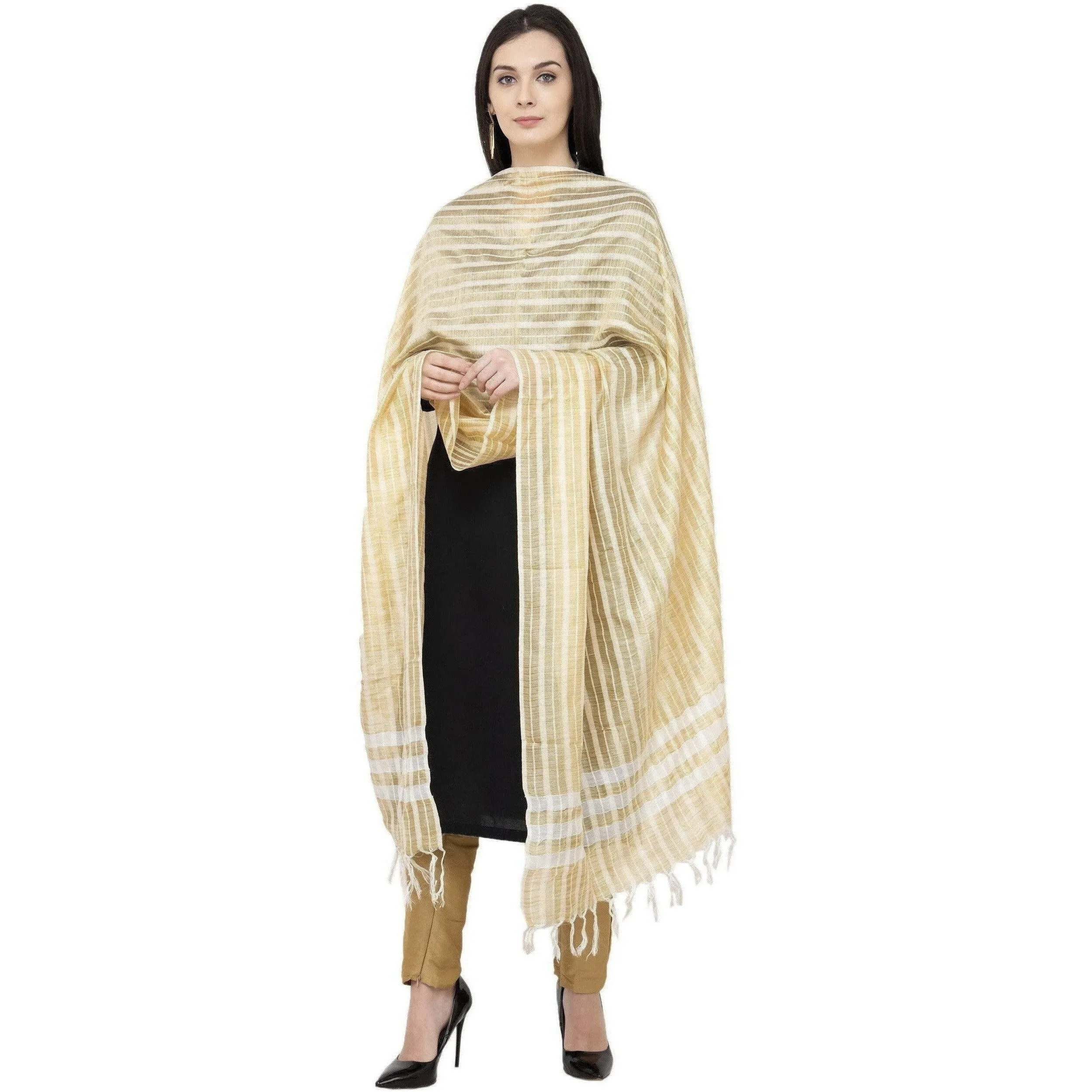 A R Silk Golden Stripe Regular Dupatta Color Golden Dupatta or Chunni