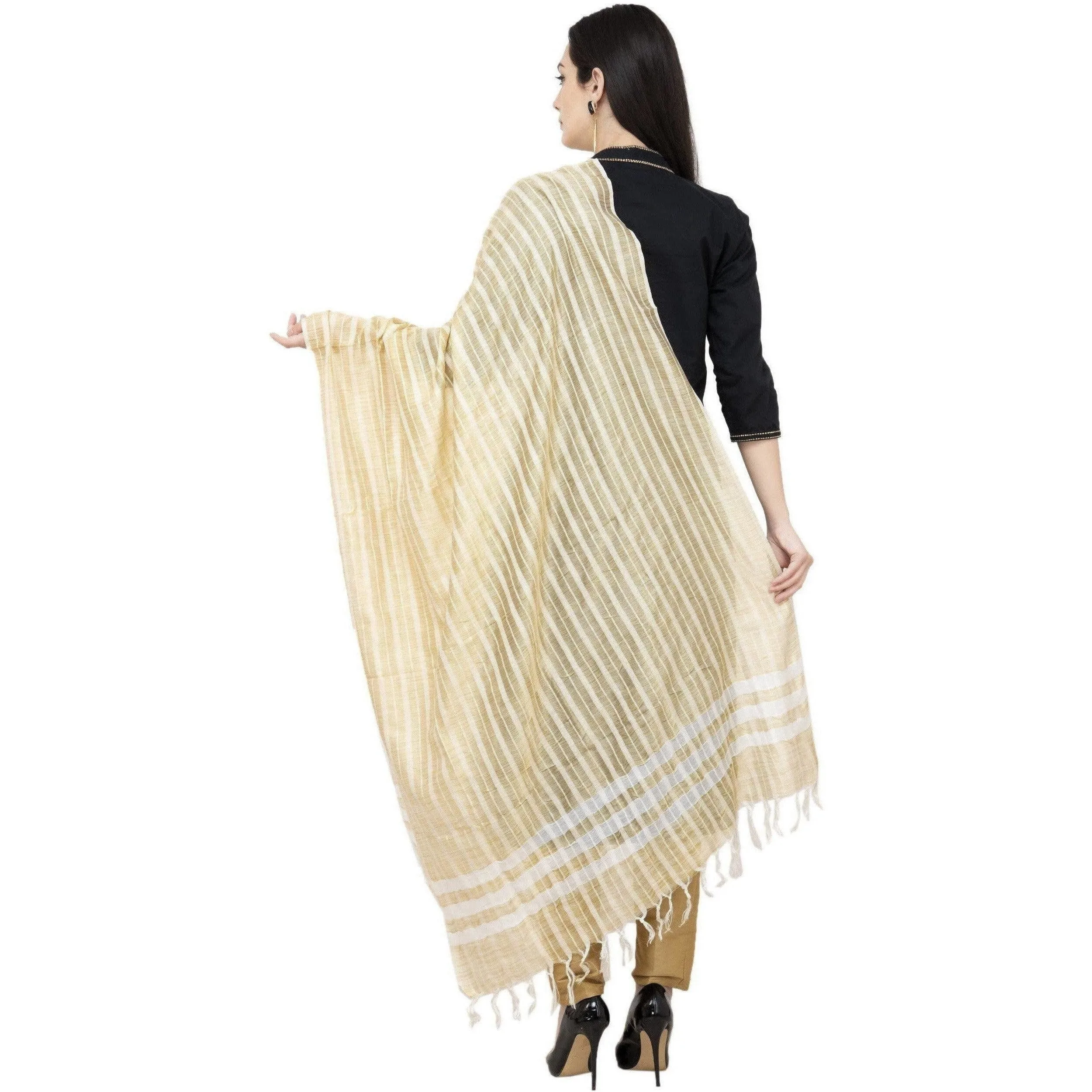 A R Silk Golden Stripe Regular Dupatta Color Golden Dupatta or Chunni