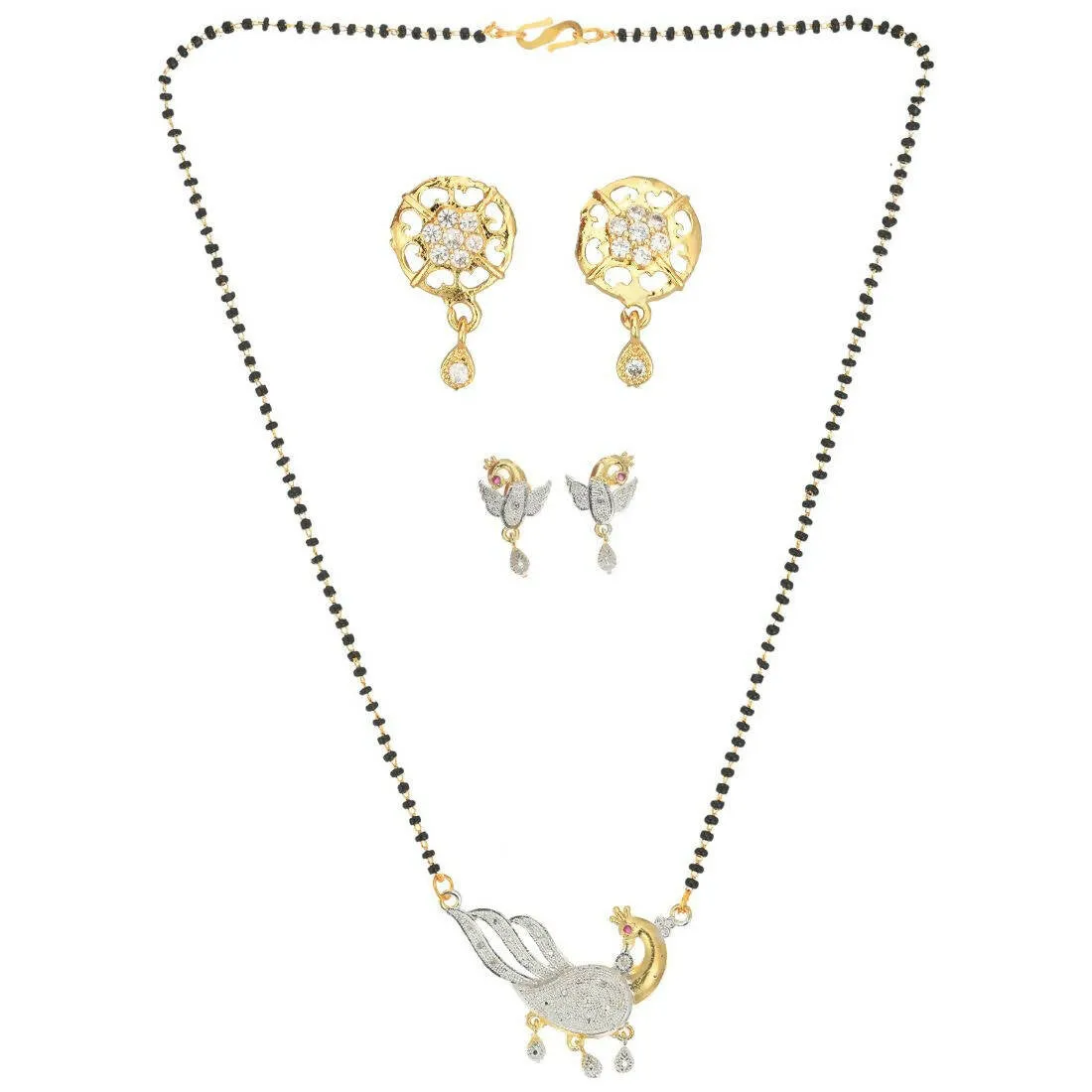 AanyaCentric Gold Plated Mangalsutra with Pendant, 2 Pair Earrings