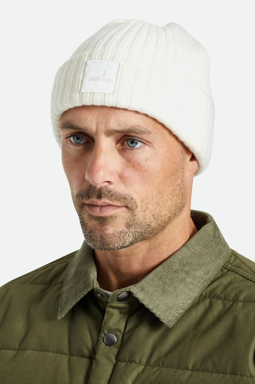 Alpha Square Merino Wool Beanie - White