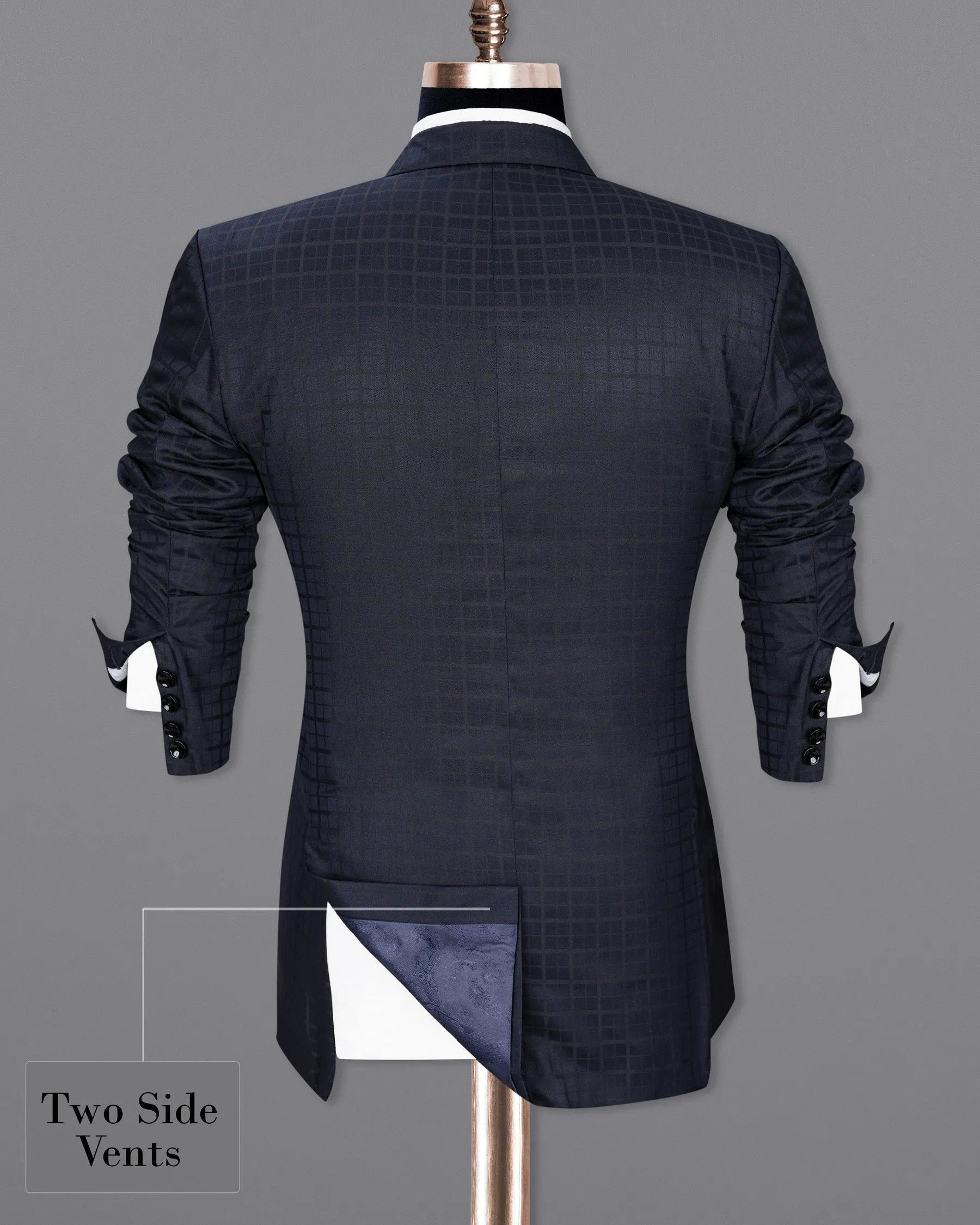 Bleached Cedar Navy Blue subtle Plaid Single Breasted Blazer