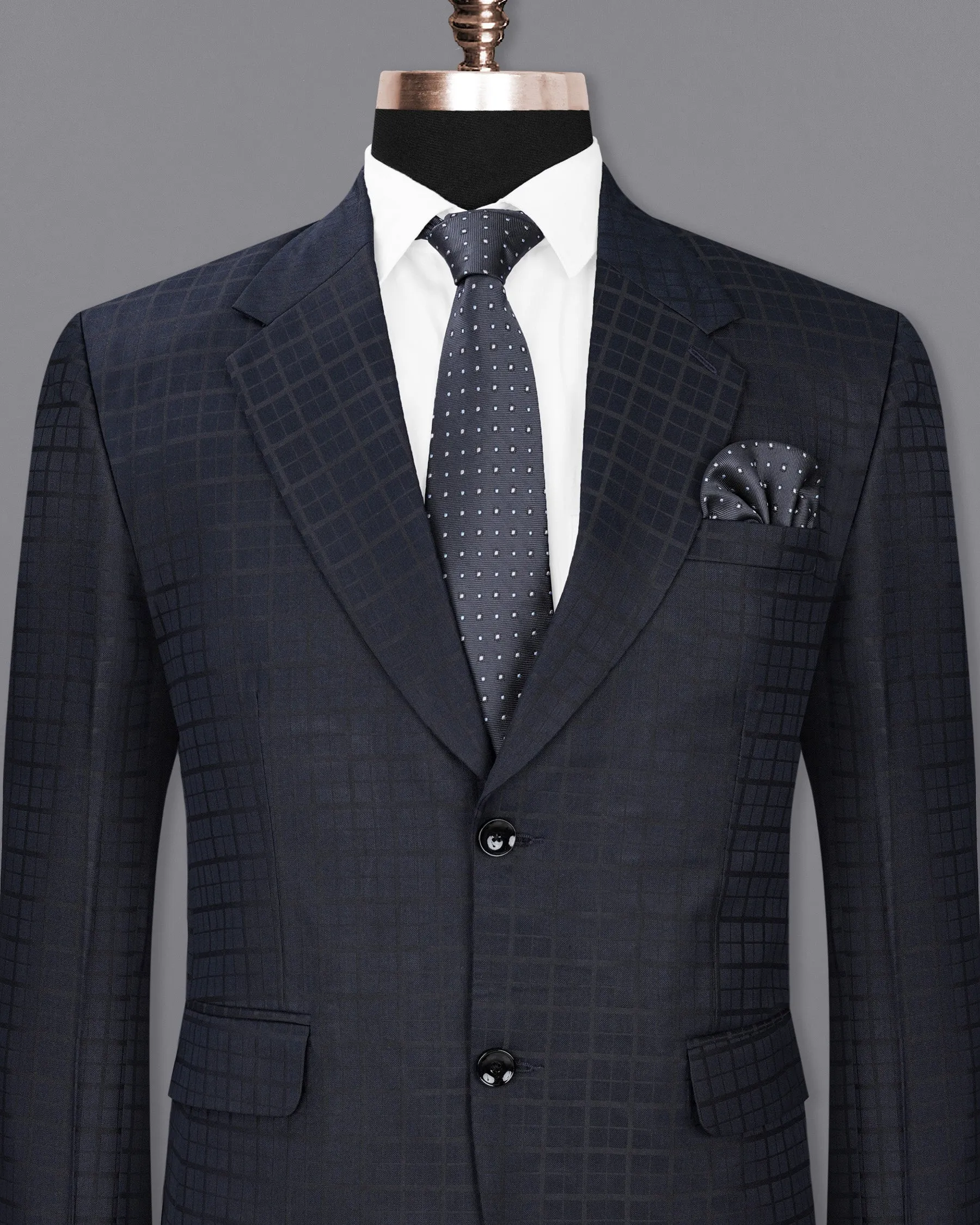 Bleached Cedar Navy Blue subtle Plaid Single Breasted Blazer