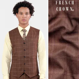 Mens Bole Brown Windowpane Check Waistcoat – Tailored Fit Smart Casual Vest