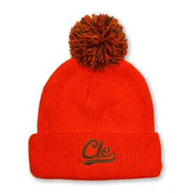 CLE Endzone Script Pom Beanie - Orange