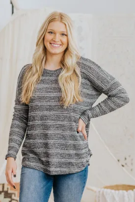 *DEAL* You Can Totally Do This Striped High Low Long Sleeve Top in Charcoal