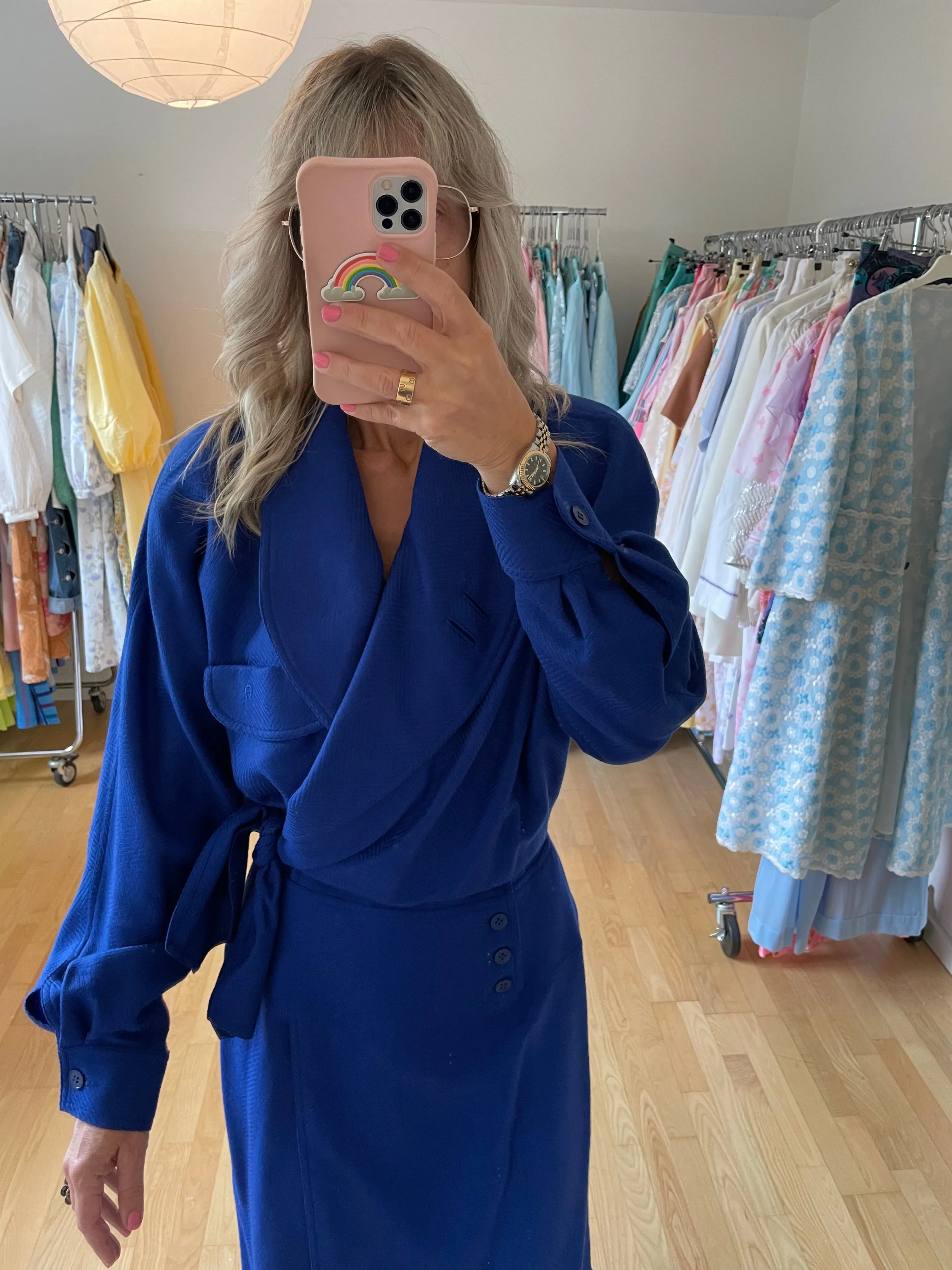 Etienne Aginer 80s Blue Wool Dress