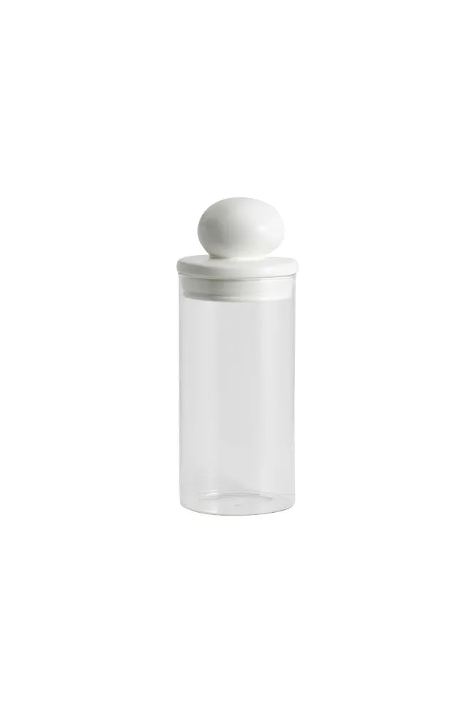 Glass Storage Jar With White Ceramic Lid - Tall