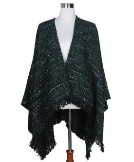 Maje Green & Black Tweed Poncho