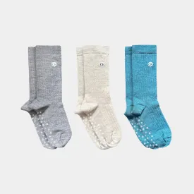 Merino Wool - Cotton Lightweight Kids with Grips Socks (3 pairs)