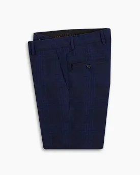 Navy Prince of Wales Wool Seersucker Pant