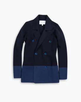 Navy Tonal Knitted Merino Blazer