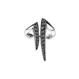 Sabre Fine Aerial Split Ring - 18ct White Gold & Black Diamond