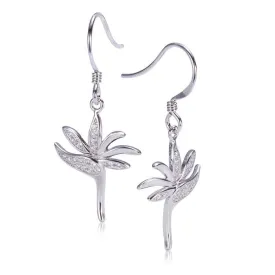 Sterling Silver Bird of Paradise Pave CZ Hook Earrings