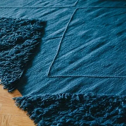 Teal Blue Wool Tufted Rug