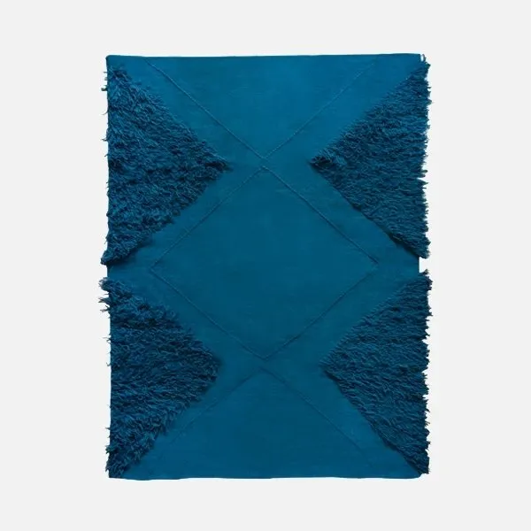 Teal Blue Wool Tufted Rug