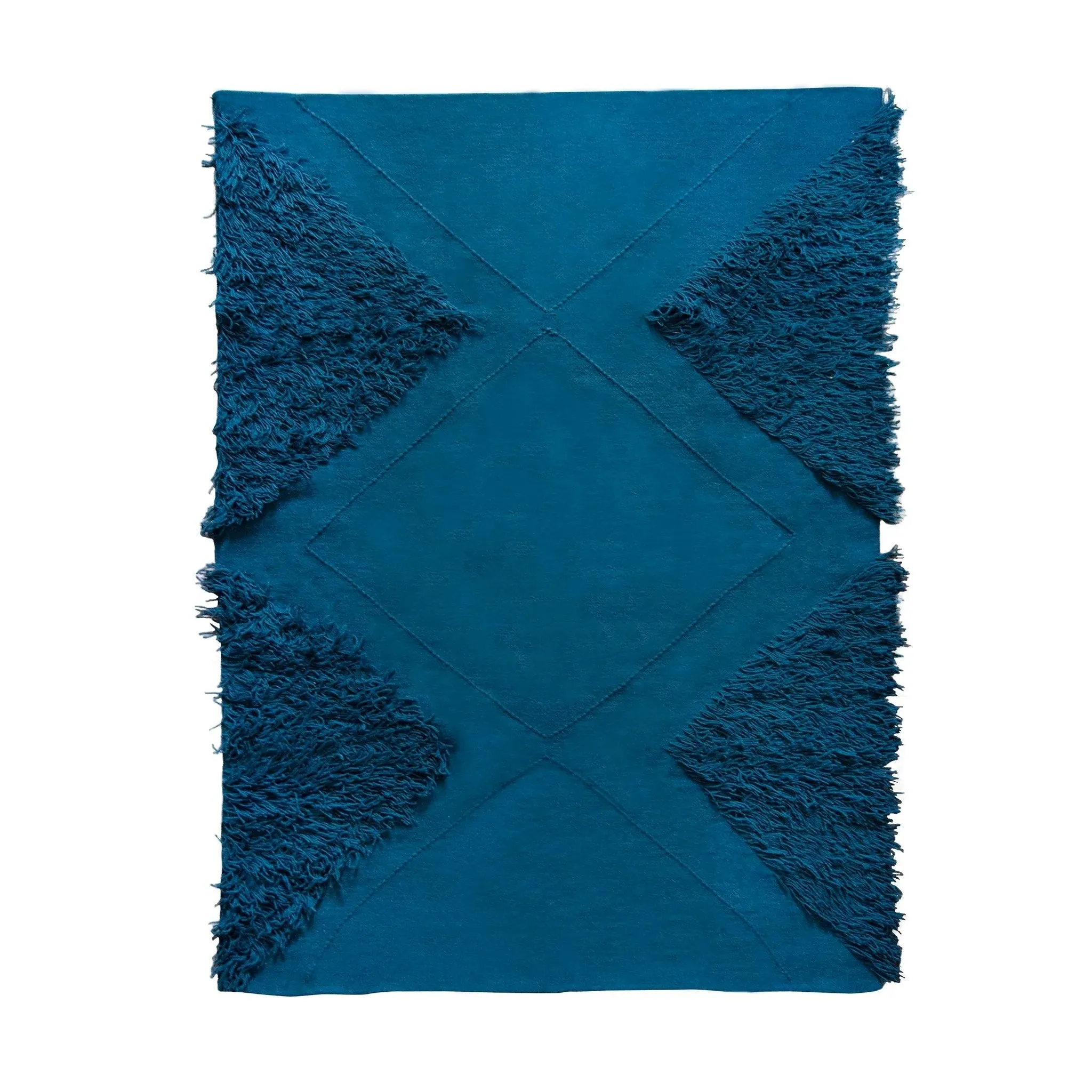 Teal Blue Wool Tufted Rug