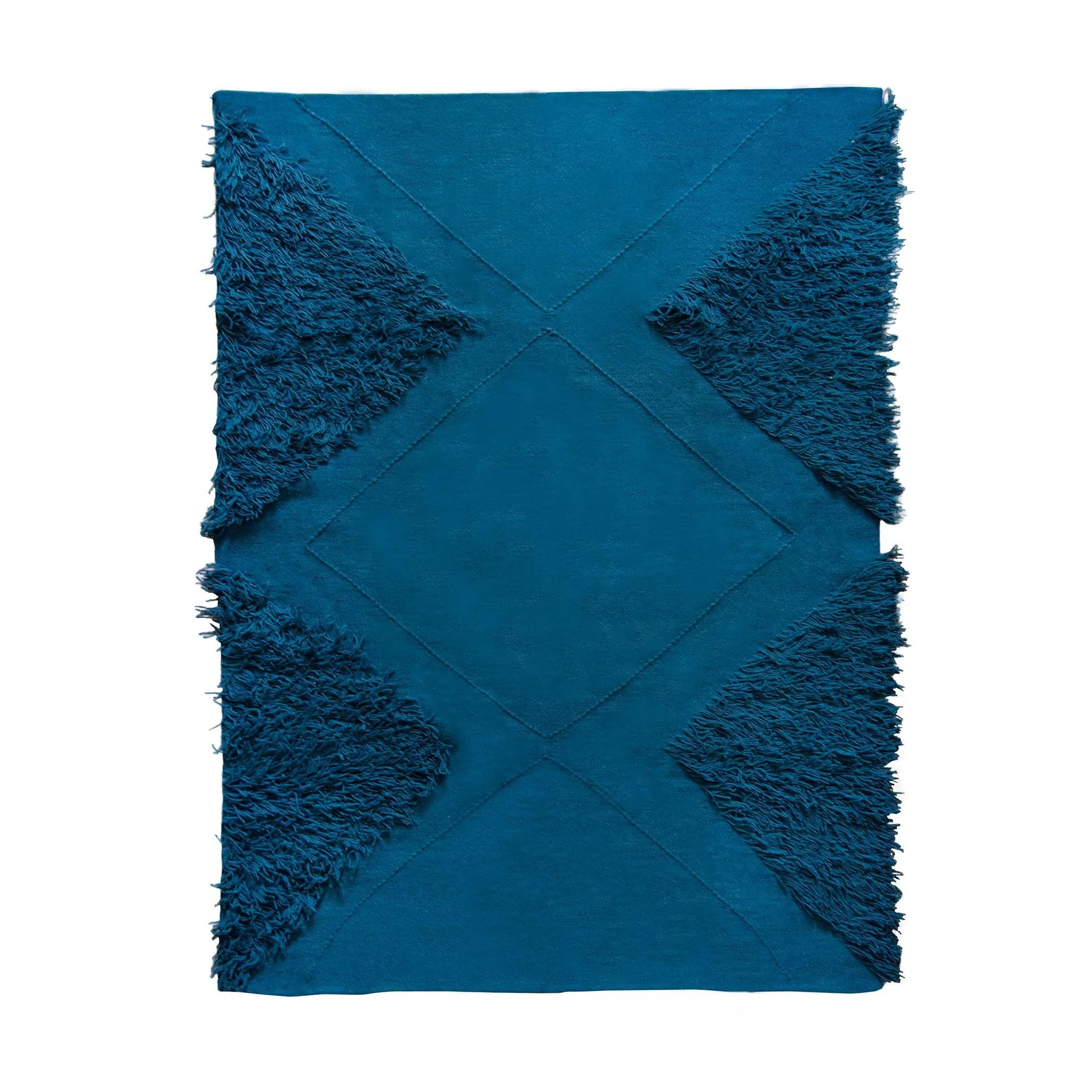 Teal Blue Wool Tufted Rug