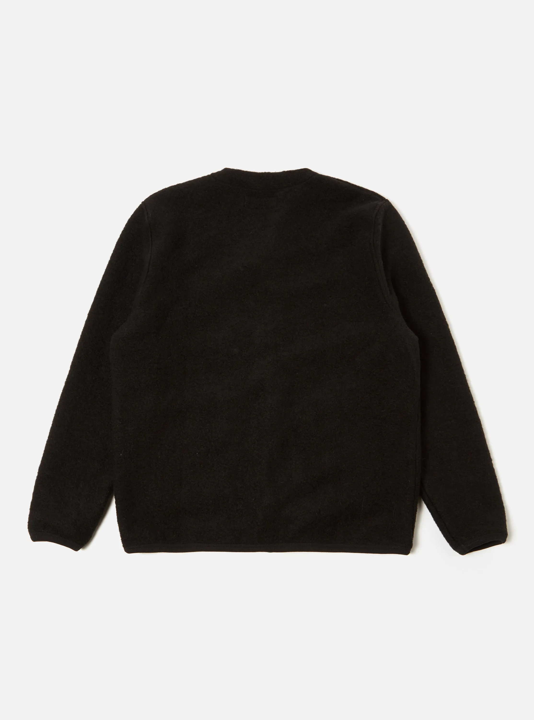 Universal Works Cardigan in Black Wool Fleece