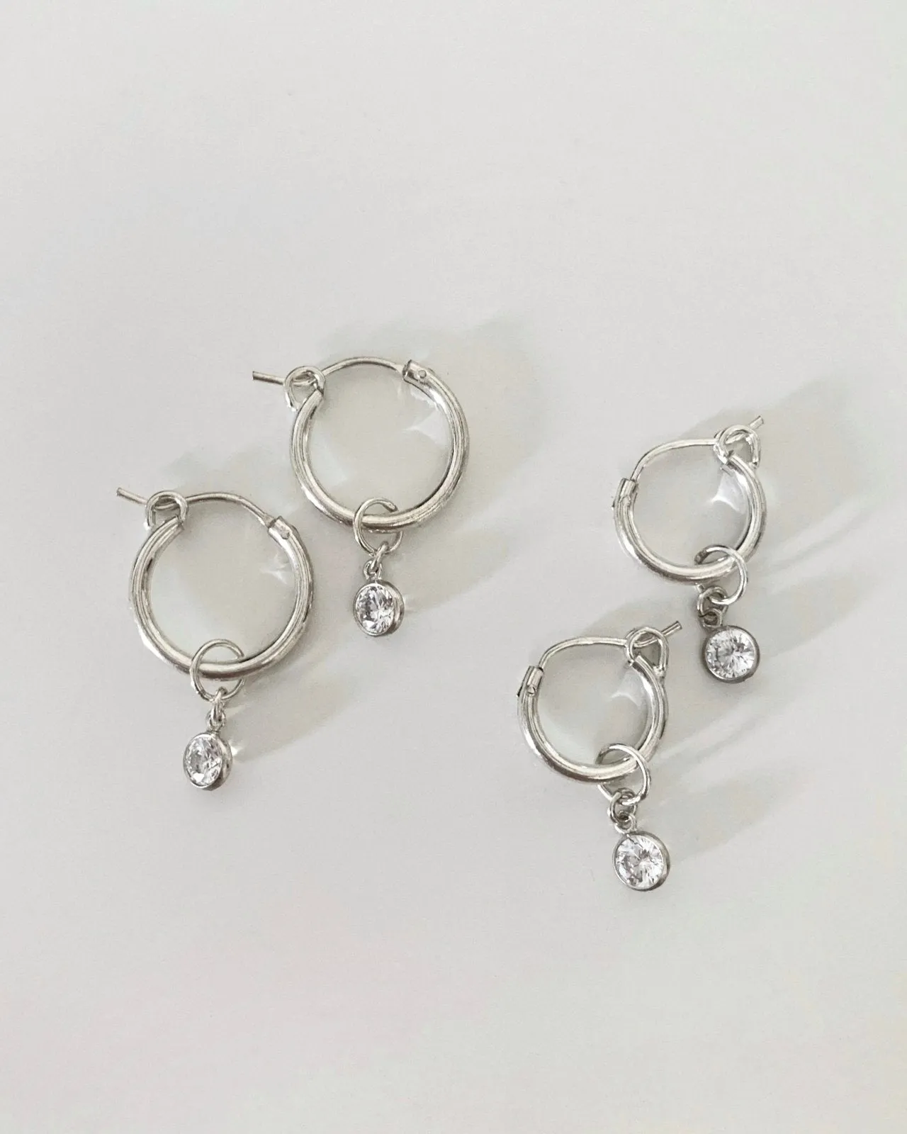 White CZ Thick Hoop Earrings  - Sterling Silver